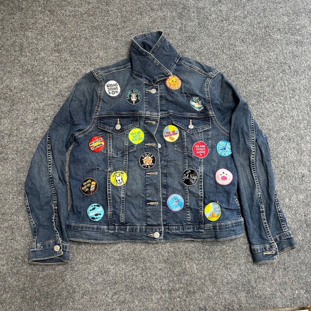Levi's Denim Jacket Womens Size XL Blue Patchwork Distressed Trucker Coat